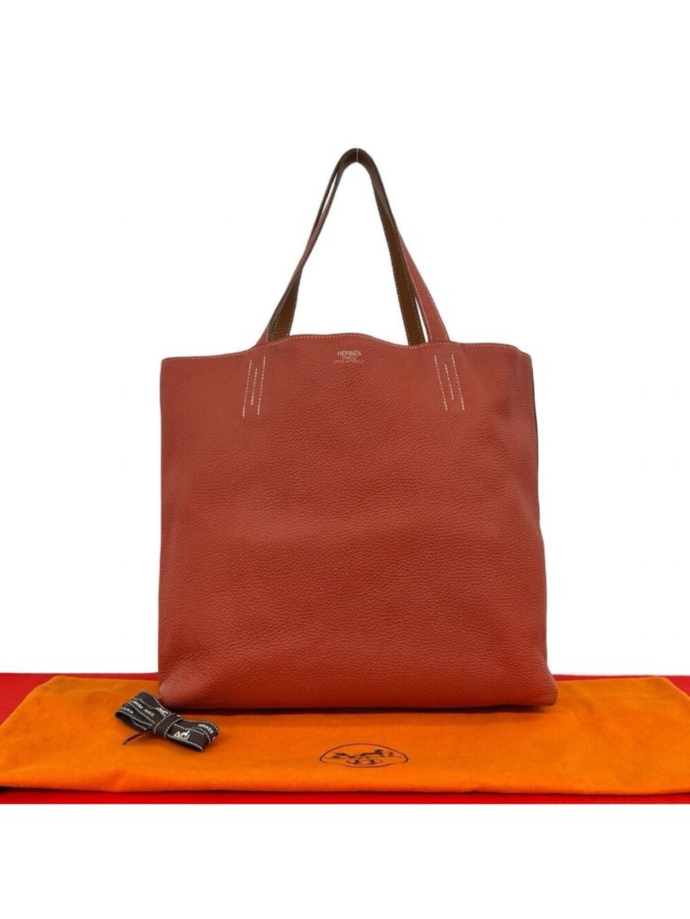 Hermes Double Sens 45 Taurillon Clemence Leather Tote Rose Jaipur Gold